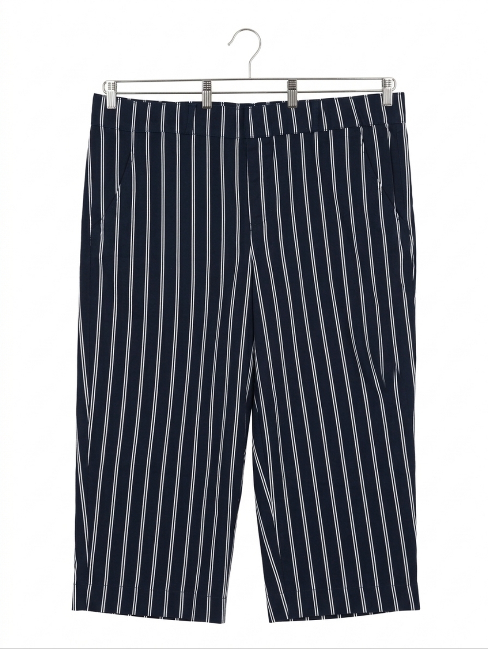 Shape Effect High Rise Wide Leg Crop Pants Navy Stripe  Built In Shaper